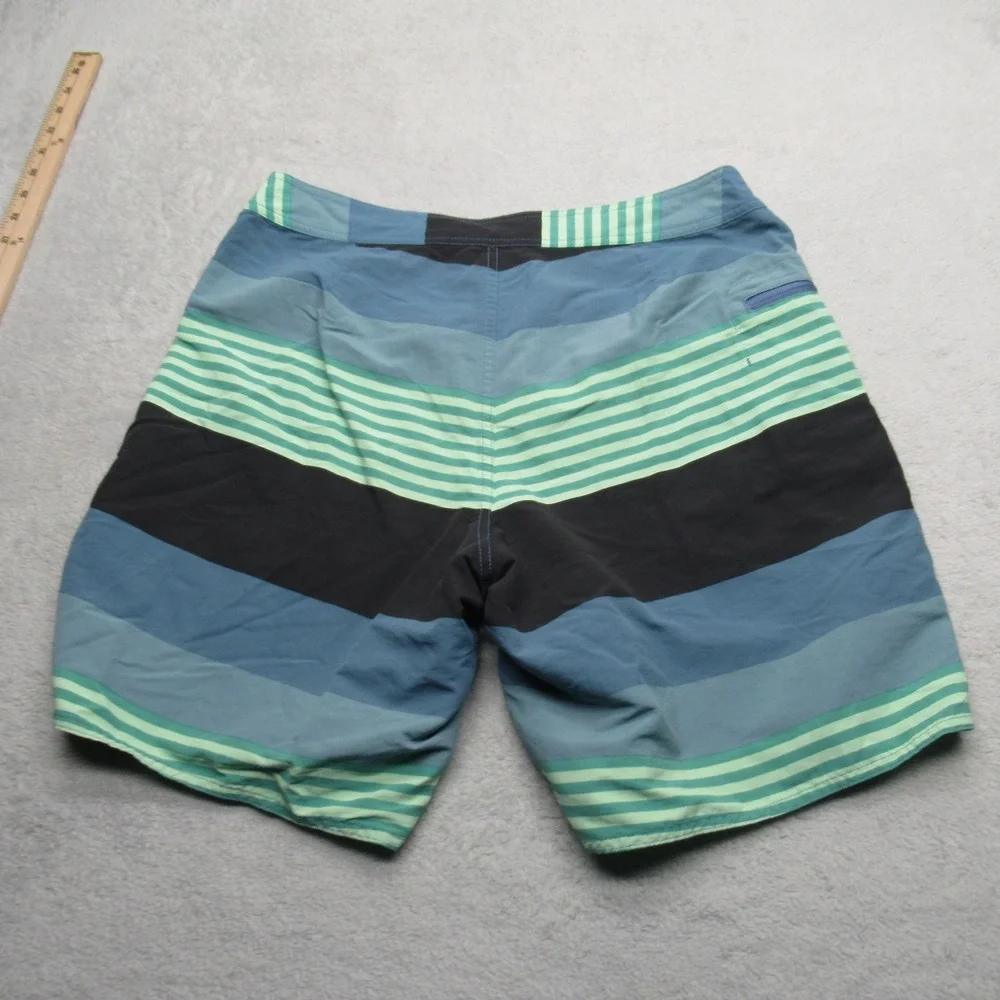 Patagonia‎ Wavefarer Boardshorts Mens 34 Blue Green Striped Pocket Lace Up Beach